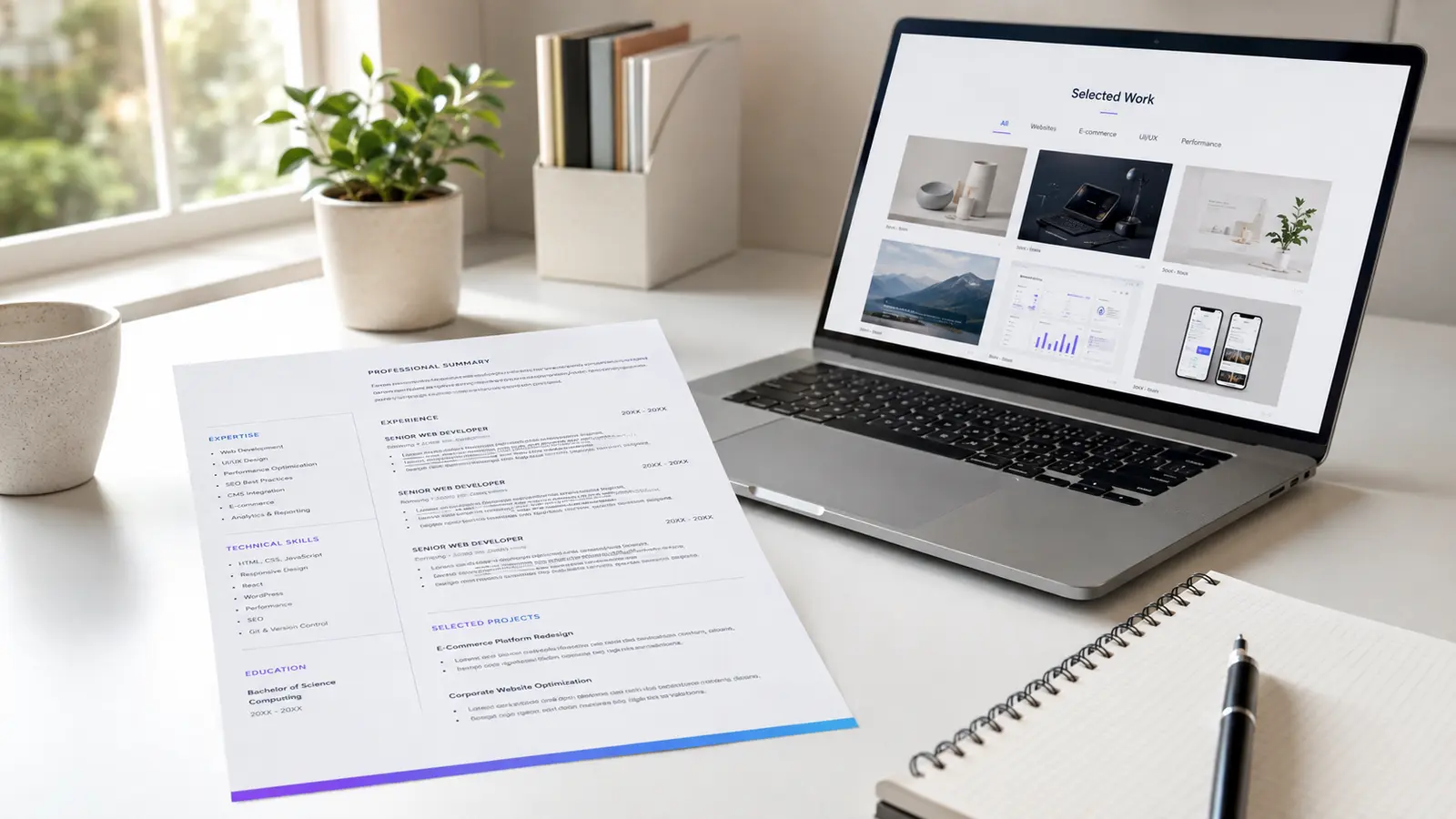 Professional CV and portfolio design workspace