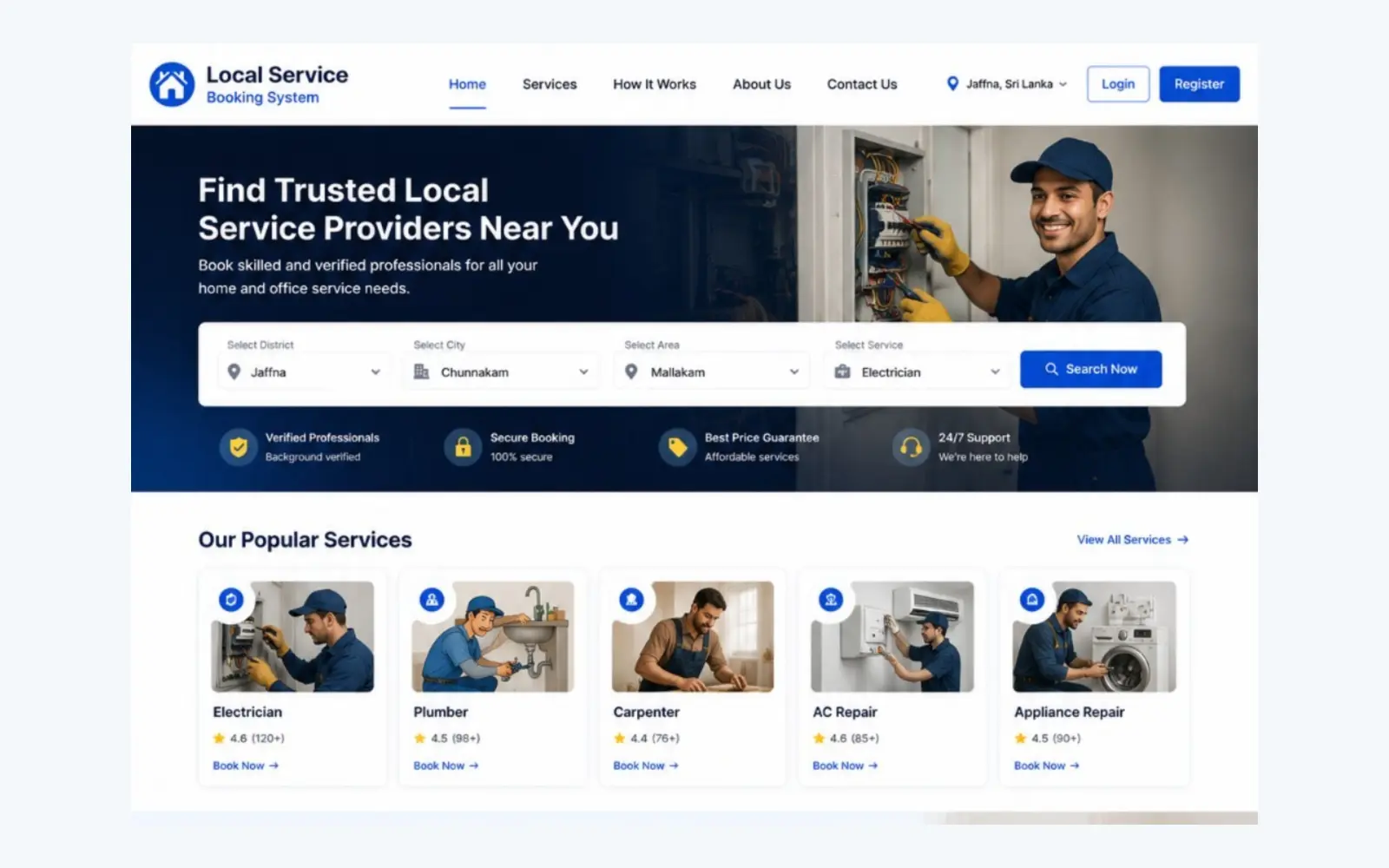 Local Service Booking System homepage interface